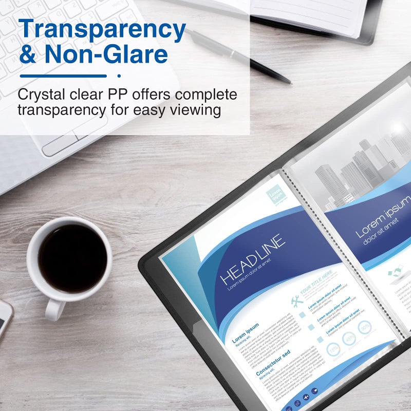 سويز مجلد Sooez ذو 30 جيبًا مع أكمام بلاستيكية 9x12 بوصة، حافظة أعمال فنية متينة مع واقيات شفافة للأوراق، عرض 60 صفحة، كتاب عرض للأعمال الفنية، مجلد منظم للمستندات - عبوة من 4 قطع - Image 4